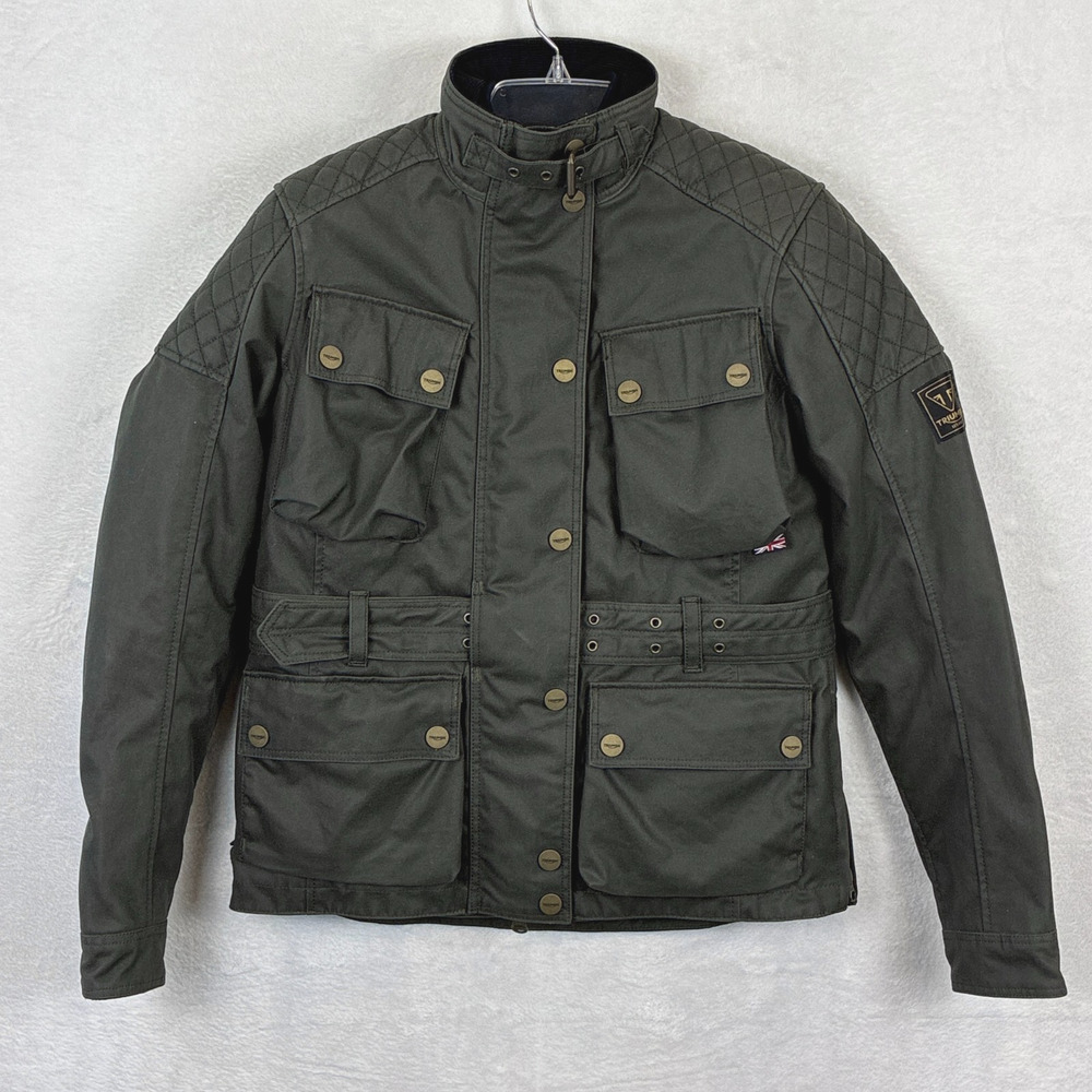 Triumph Motorcycle Jacket Womens M (Men S) Drab Gray Beck Waxed Canvas D30 Armor